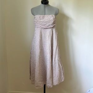 Strapless White Dress with Red and Blue Polka Dots